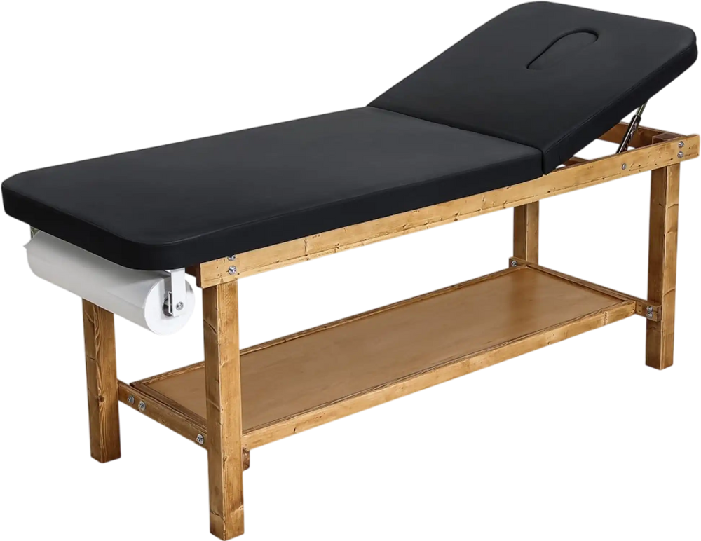 VEVOR Medical Exam Table, Wooden Framed Medical Examination Bed, Physical Therapy Exam Table with Adjustable Backrest, Storage Shelf & Paper Roll Dispenser for Hospitals Clinics Rehab Centers, 500LBS