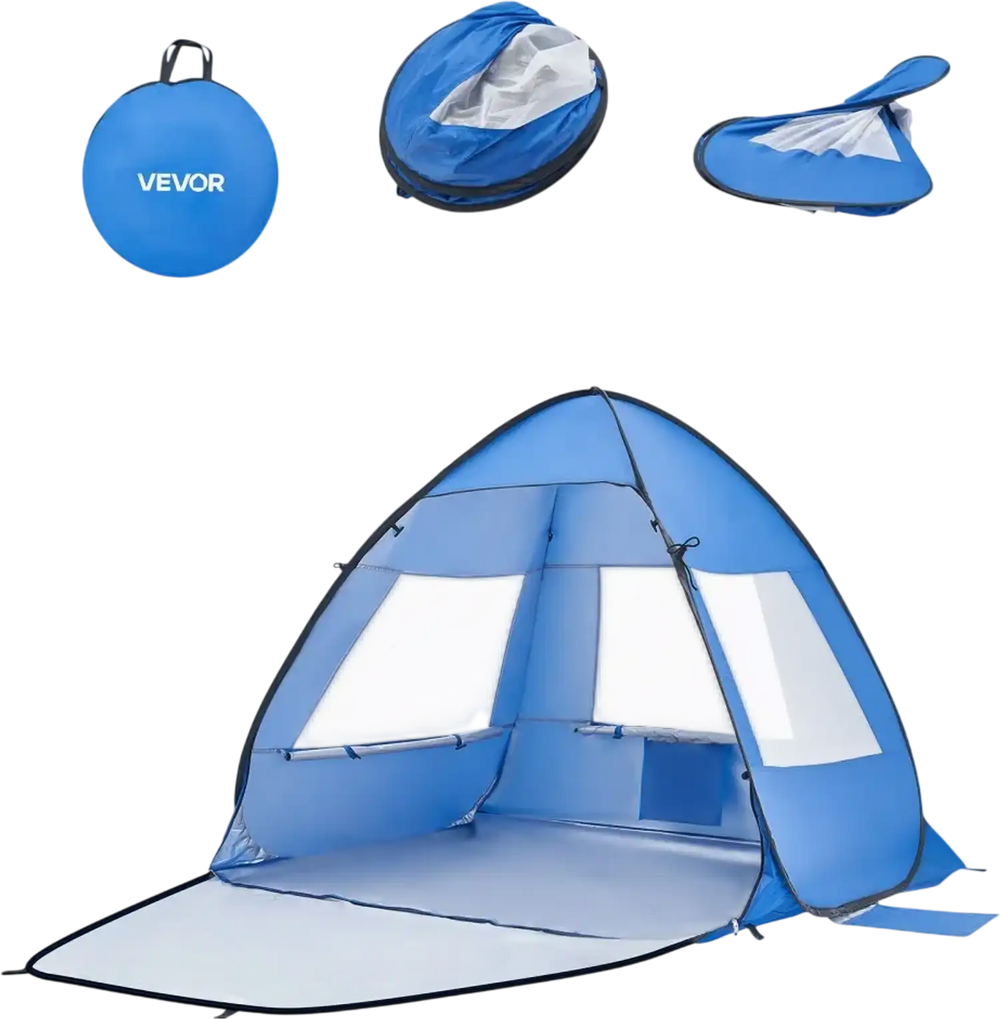 VEVOR Beach Tent Sun Shelter for 2 Person, UPF 50+ Protection, Portable Sun Shade Canopy with Carrying Bag & Sand Pockets, Lightweight and Easy Setup Beach Umbrella for Camping Fishing Outdoor Picnic