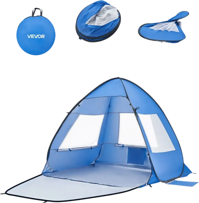 VEVOR Beach Tent Sun Shelter for 2 Person, UPF 50+ Protection, Portable Sun Shade Canopy with Carrying Bag & Sand Pockets, Lightweight and Easy Setup Beach Umbrella for Camping Fishing Outdoor Picnic