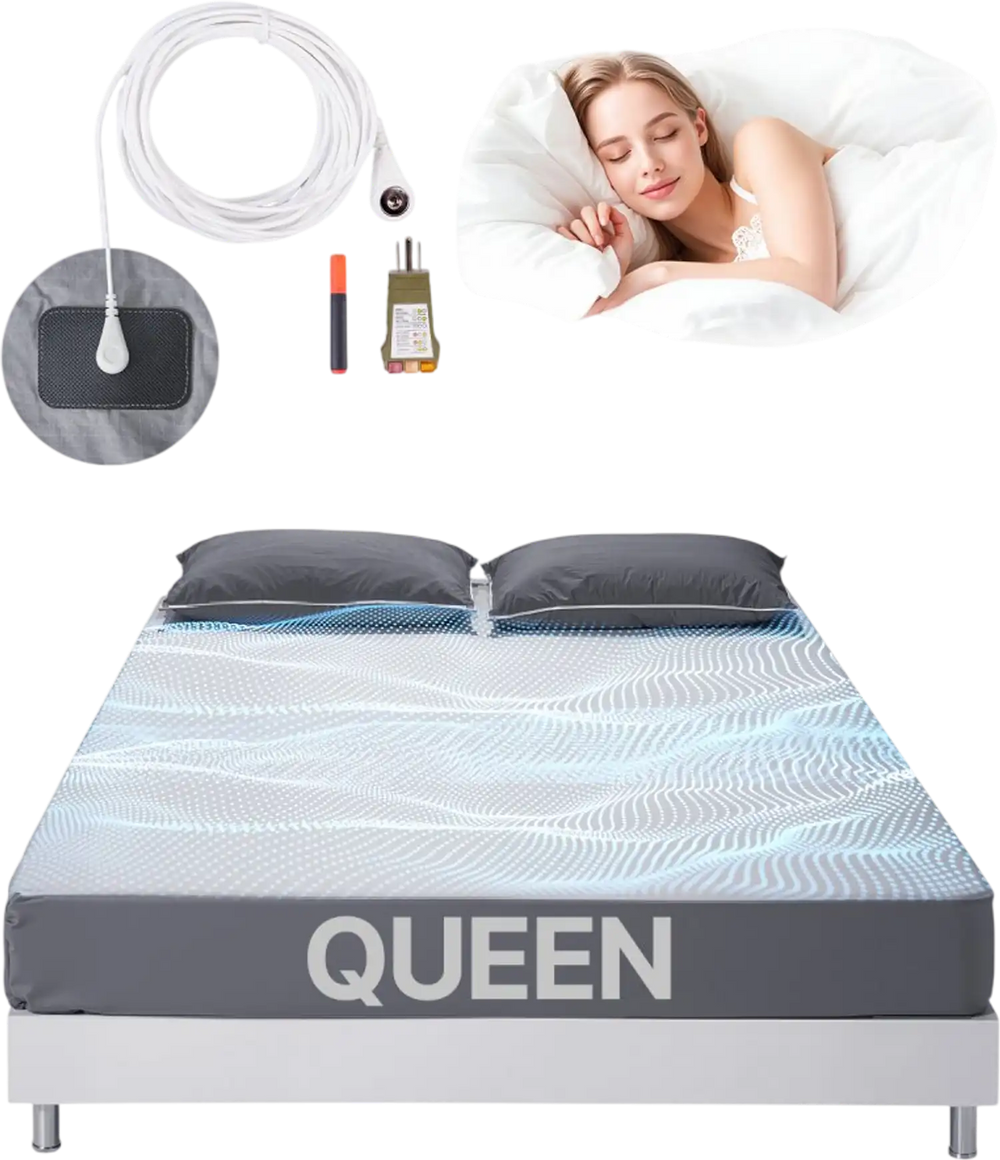 VEVOR Grounding Sheets, Queen Size, 95% Cotton + 5% Pure Silver Fiber, Earth Grounded Fitted Bed Sheets, with Grounding Cord & Tester, for Improved Sleep & Wellness (Gray, Queen - 60 x 80 x 13 in)