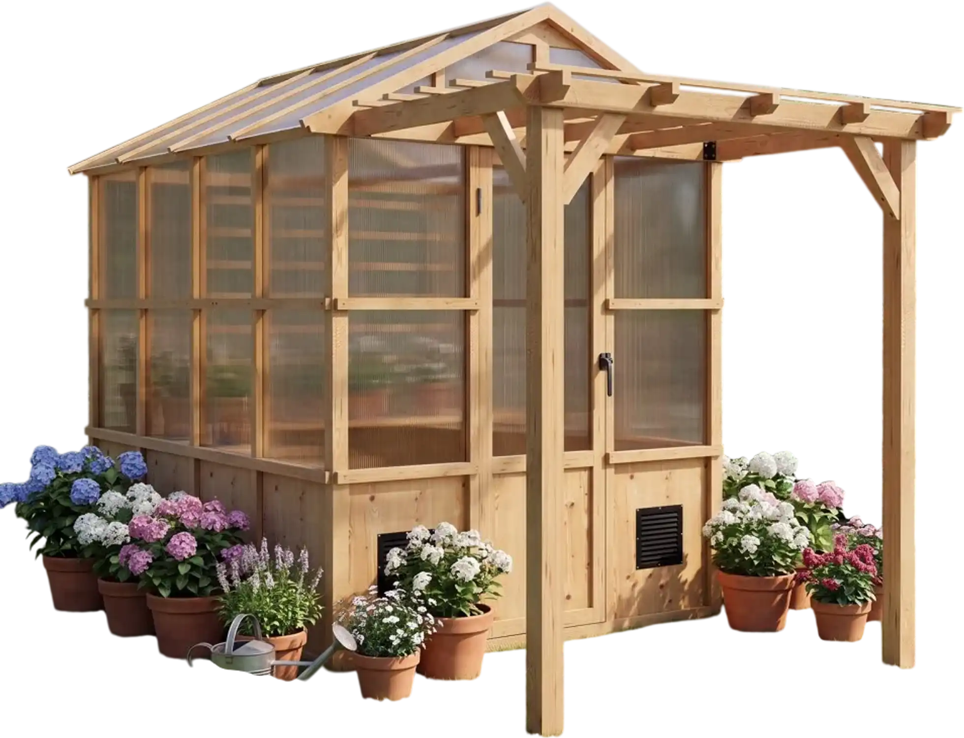 Vevor Greenhouse 6' x 8' Walk-In Fir Wood Greenhouse Kit with Pergola New