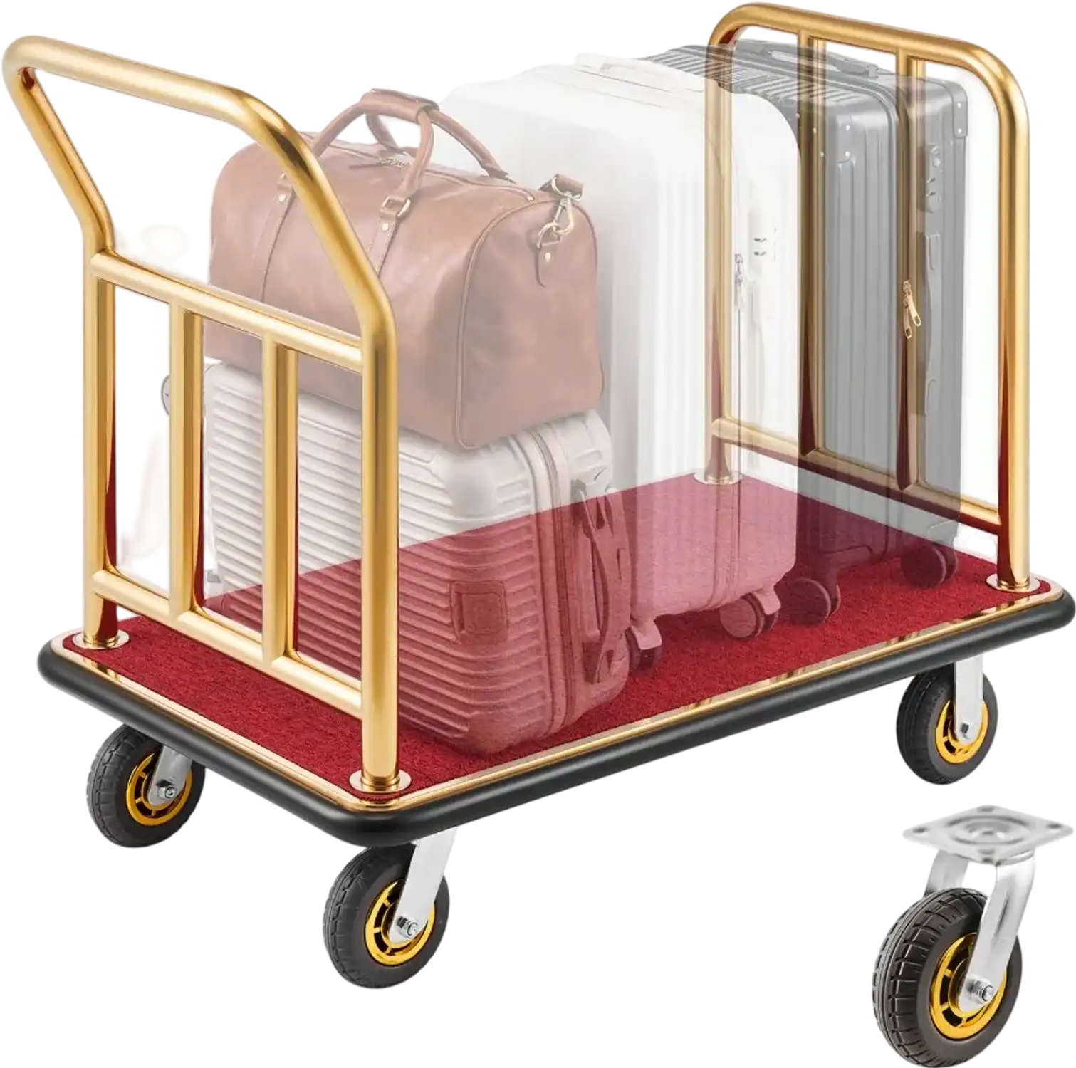 Vevor Hotel Luggage Cart Heavy-Duty Bellman Trolley with Stainless Steel Frame, 6