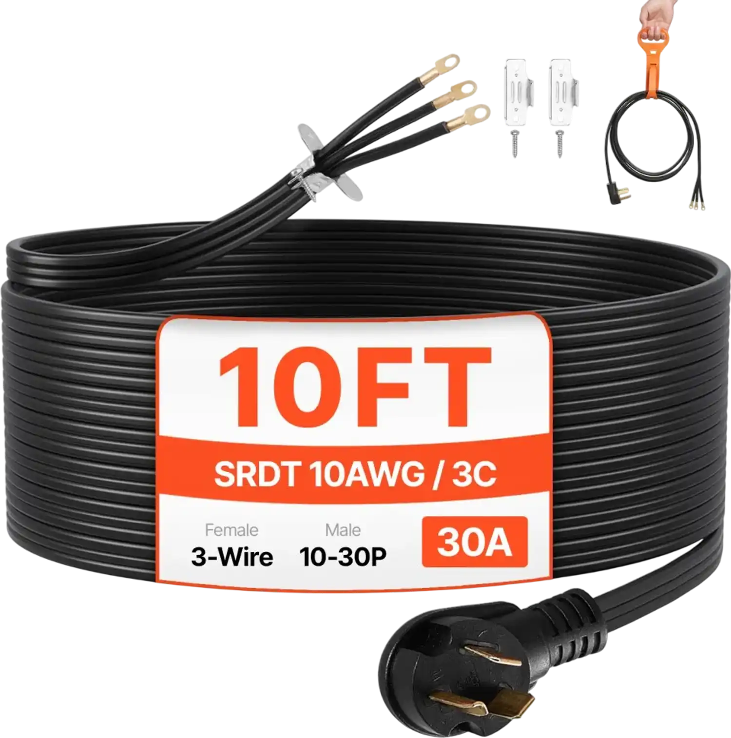 Vevor Dryer Cord 10' 3-Prong NEMA 10-30P 30A 125/250V Power Cord New