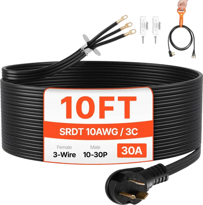 Vevor Dryer Cord 10' 3-Prong NEMA 10-30P 30A 125/250V Power Cord New