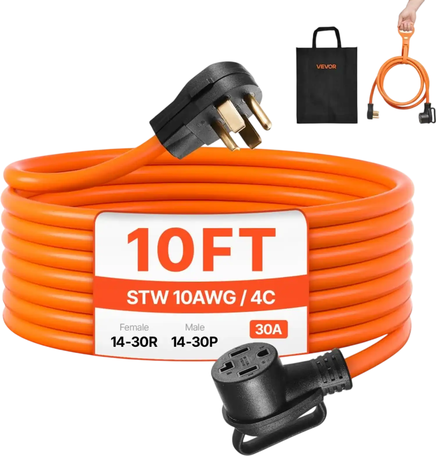 Vevor Dryer Extension Cord 10' 4-Prong 30A 125V/250V New