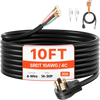 VEVOR 10 ft Dryer Power Cord, 4-Prong NEMA 14-30P Appliance Dryer Cord with Eyelet Connectors, 125V/250V, SDRT 10AWG/4C, 30A, Pure Copper Wire Cable with PVC Cable Tie, Ideal for Indoor & Outdoor Use
