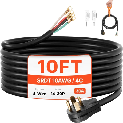 Vevor Dryer Power Cord 10' 4-Prong NEMA 14-30P 30A New