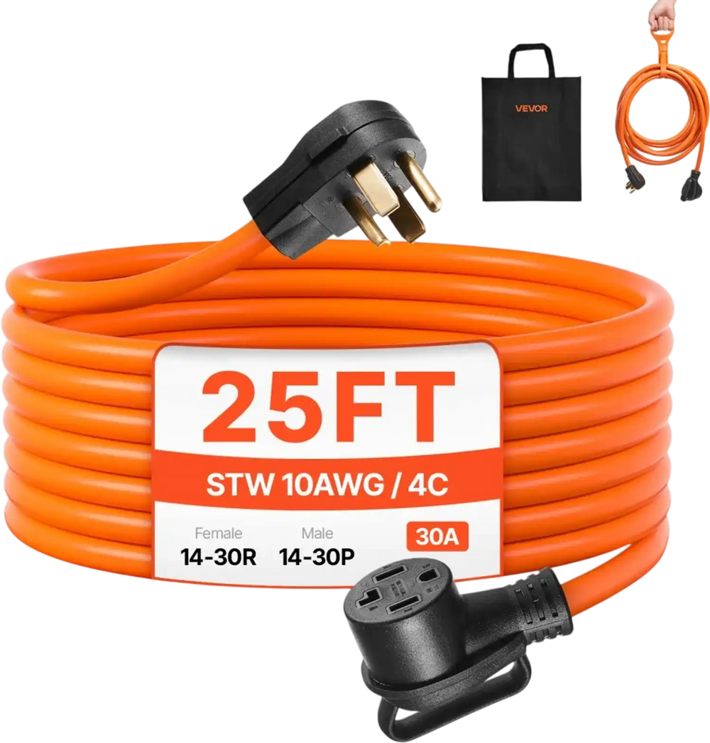 VEVOR 25 ft Dryer Extension Cord, 4-Prong NEMA 14-30P to 14-30R Dryer Cord, 125V/250V, STW 10AWG/4C, 30A, Pure Copper Wire Cable with Black Non-woven Bag and PVC Cable Tie, for Outdoor & Indoor Use