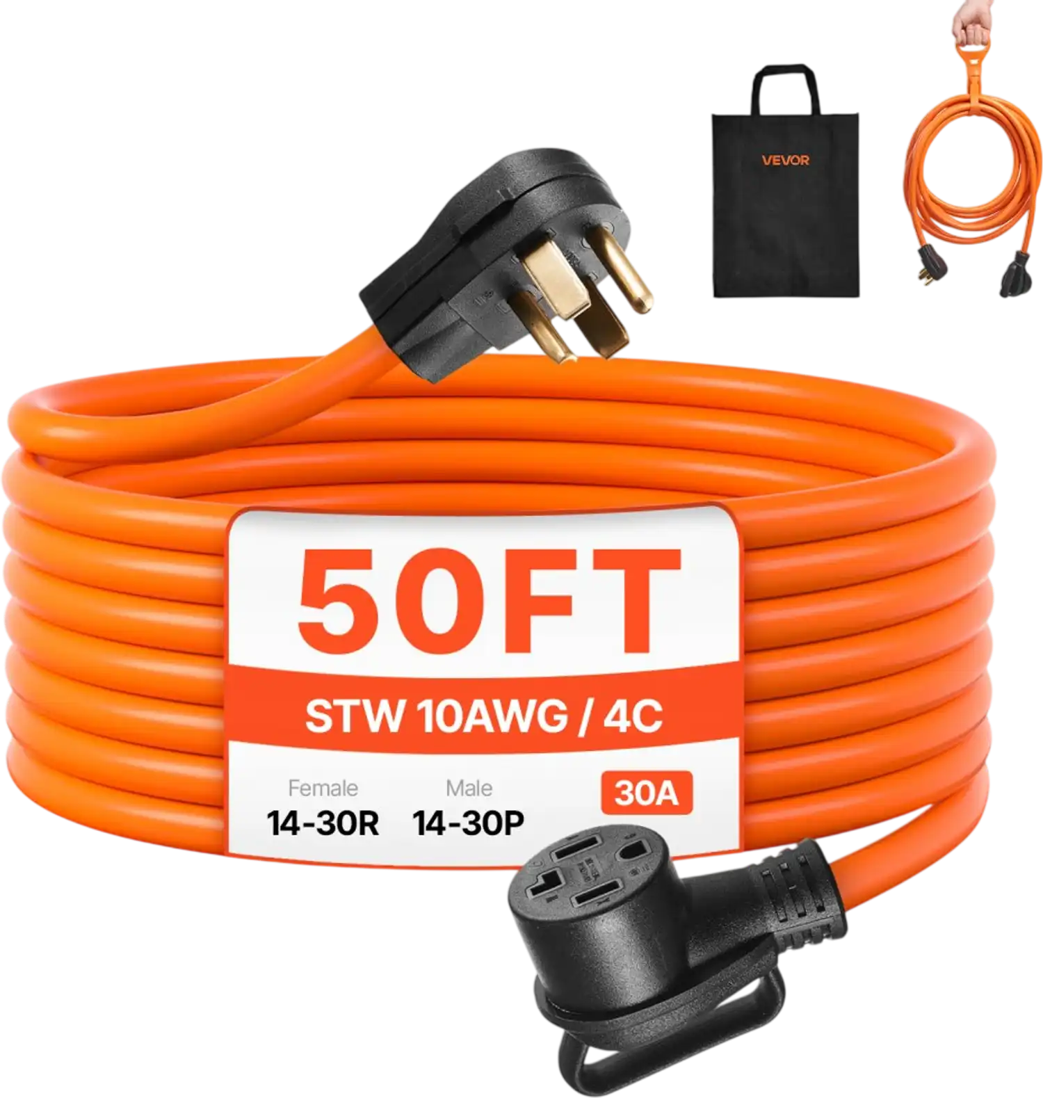 Vevor Dryer Extension Cord 50' 30A 4-Prong NEMA 14-30P to 14-30R New