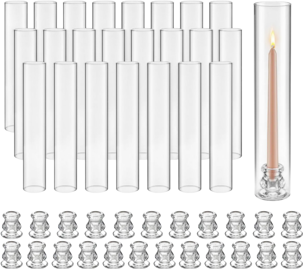 VEVOR Hurricane Candle Holders Set of 24, Φ2.56 x 13.78 in Tall Clear Glass Cylinder Candleholder Sleeve, High Borosilicate Glass, Wind Protection for Wedding, Table Centerpiece, Party, Home Decor