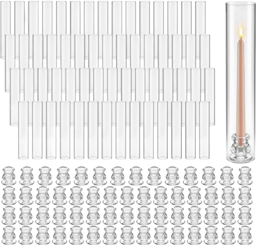VEVOR Hurricane Candle Holders Set of 60, Φ2.56 x 13.78 in Tall Clear Glass Cylinder Candleholder Sleeve, High Borosilicate Glass, Wind Protection for Wedding, Table Centerpiece, Party, Home Decor