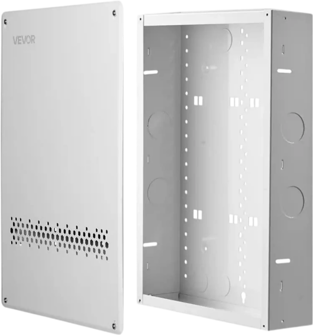 VEVOR Structured Media Enclosure 20-Inch In-Wall Box with Screw-On Cover, Cable Management Network Box, Cold-Rolled Steel, Recessed Electrical Wiring Cabinet, with Knockouts, Flush or Surface Mount