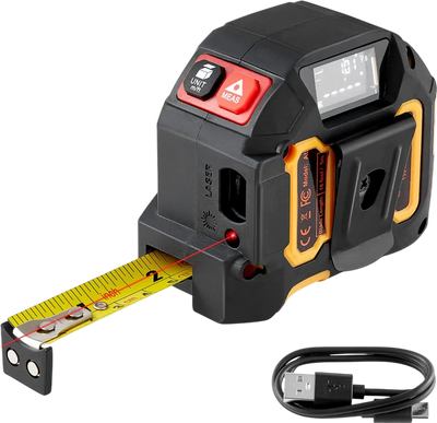 VEVOR 2-in-1 Laser Tape Measure, 135Ft Rechargeable Laser Measurement Tool & 16Ft Measuring Tape with Magnetic, 4 Modes-Length, Area, Volume, Continuous,ft/in/m/ft+in Unit,for Outdoor,Decoration
