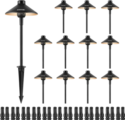 VEVOR 12 Pack Low Voltage Landscape Path Lights, 3W 210LM 12V-24VAC/DC Outdoor LED Pathway Lighting, 3000K Warm White Walkway Lights with Quick Connectors, IP66 Waterproof for Yard Garden Sidewalk
