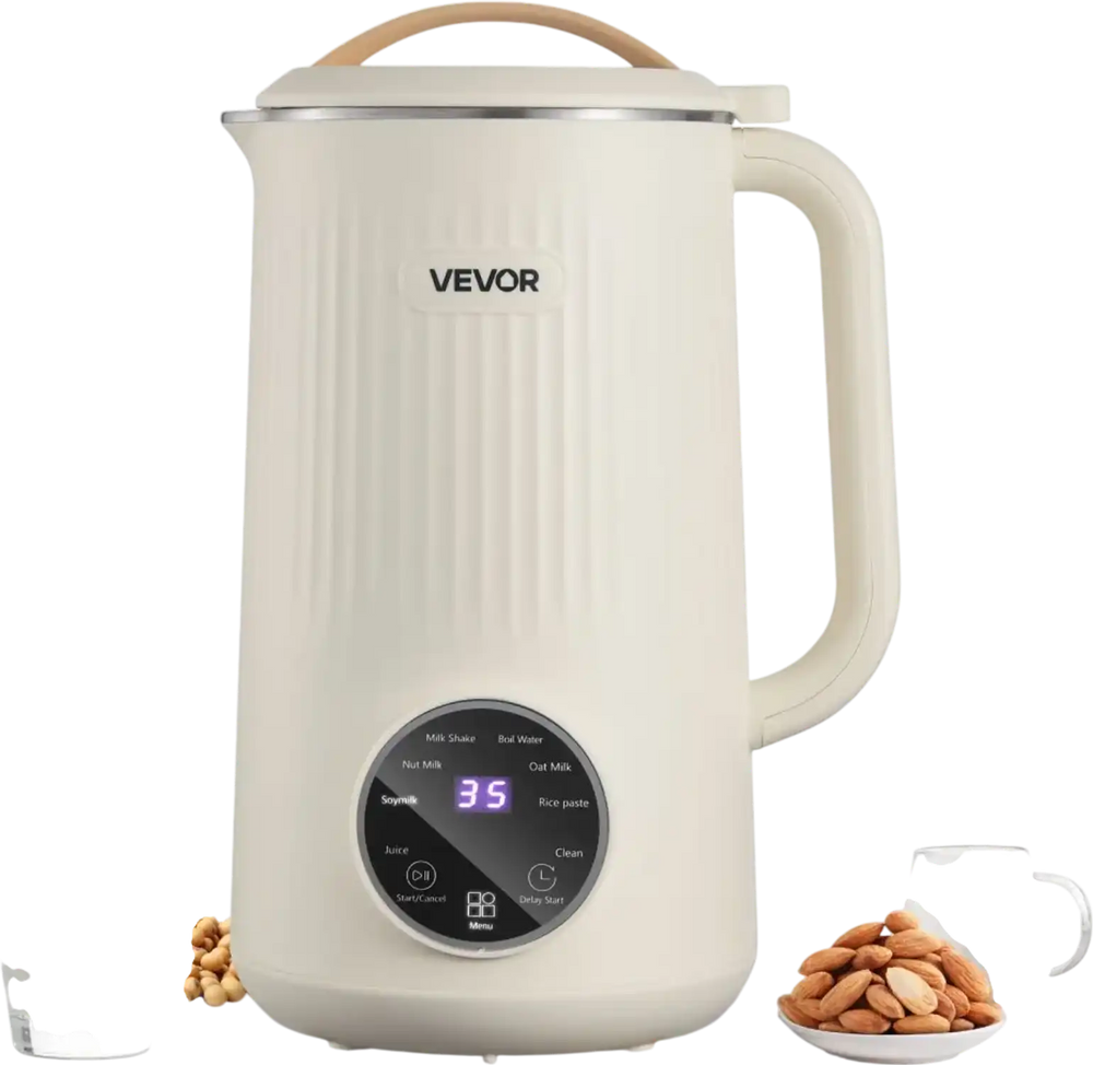 VEVOR 8-in-1 Nut Milk Maker, 34 oz Soy Milk Maker with 180W Blending, for Homemade Oat, Nut, Soy, Juice, Milkshake, Rice Cereal, Plant-Based Beverages with Self-Cleaning, Boil Water, 12-Hour Delay