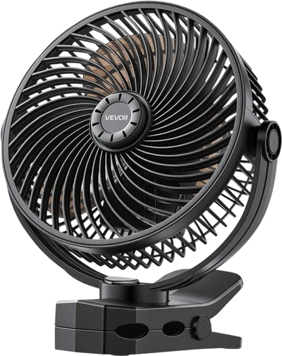 VEVOR Portable Clip Fan, Rechargeable Clip On Fan, USB Port with 3 Speeds & Circulation Mode, Strong Airflow Sturdy Clamp, Long Runtime for Desk, Golf Cart, Outdoor Camping Treadmill, Office, Black