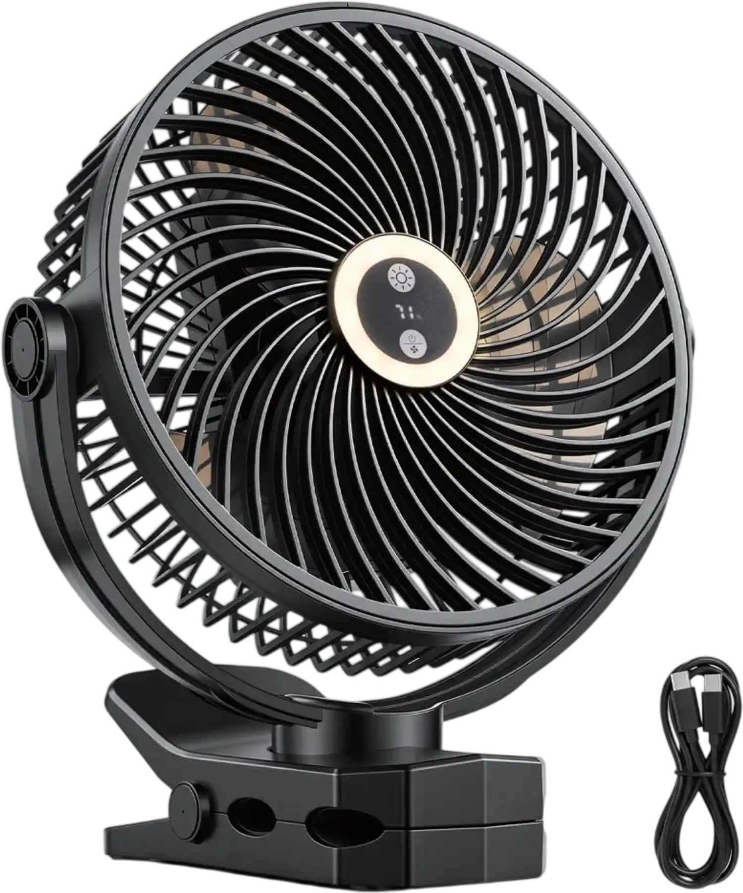 Vevor Clip Fan Rechargeable Portable Fan with LED Light Black New