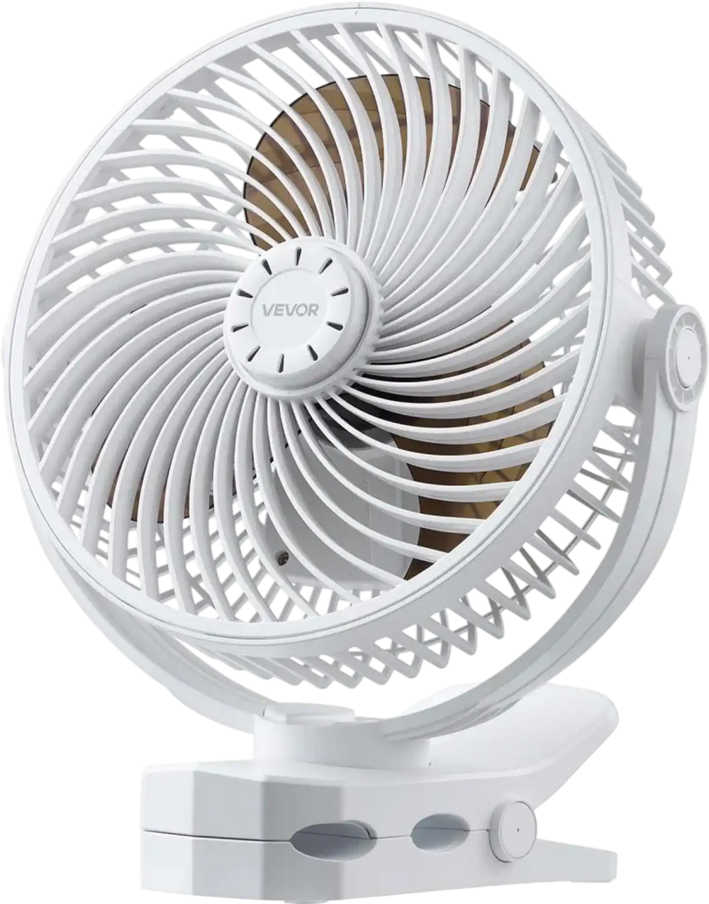 VEVOR Portable Clip Fan, Rechargeable Clip On Fan, USB Port with 3 Speeds & Circulation Mode, Strong Airflow Sturdy Clamp, Long Runtime for Desk, Golf Cart, Outdoor Camping Treadmill, Office, White