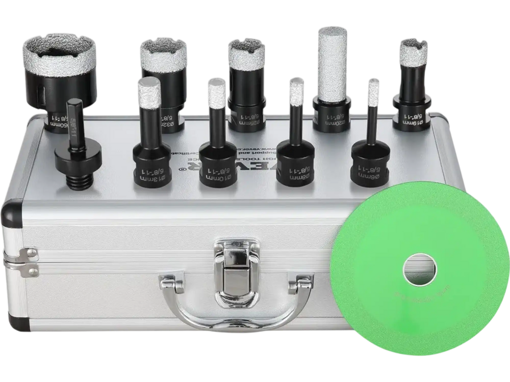 VEVOR Diamond Core Drill Bit Set, 8 PCS 6/8/10/13/19/25/32/50mm Diamond Hole Saw Kit, with Finger Milling Bit Saw Blade and Storage Case, for Dry and Wet, Diamond Drill Bits for Ceramic Tile