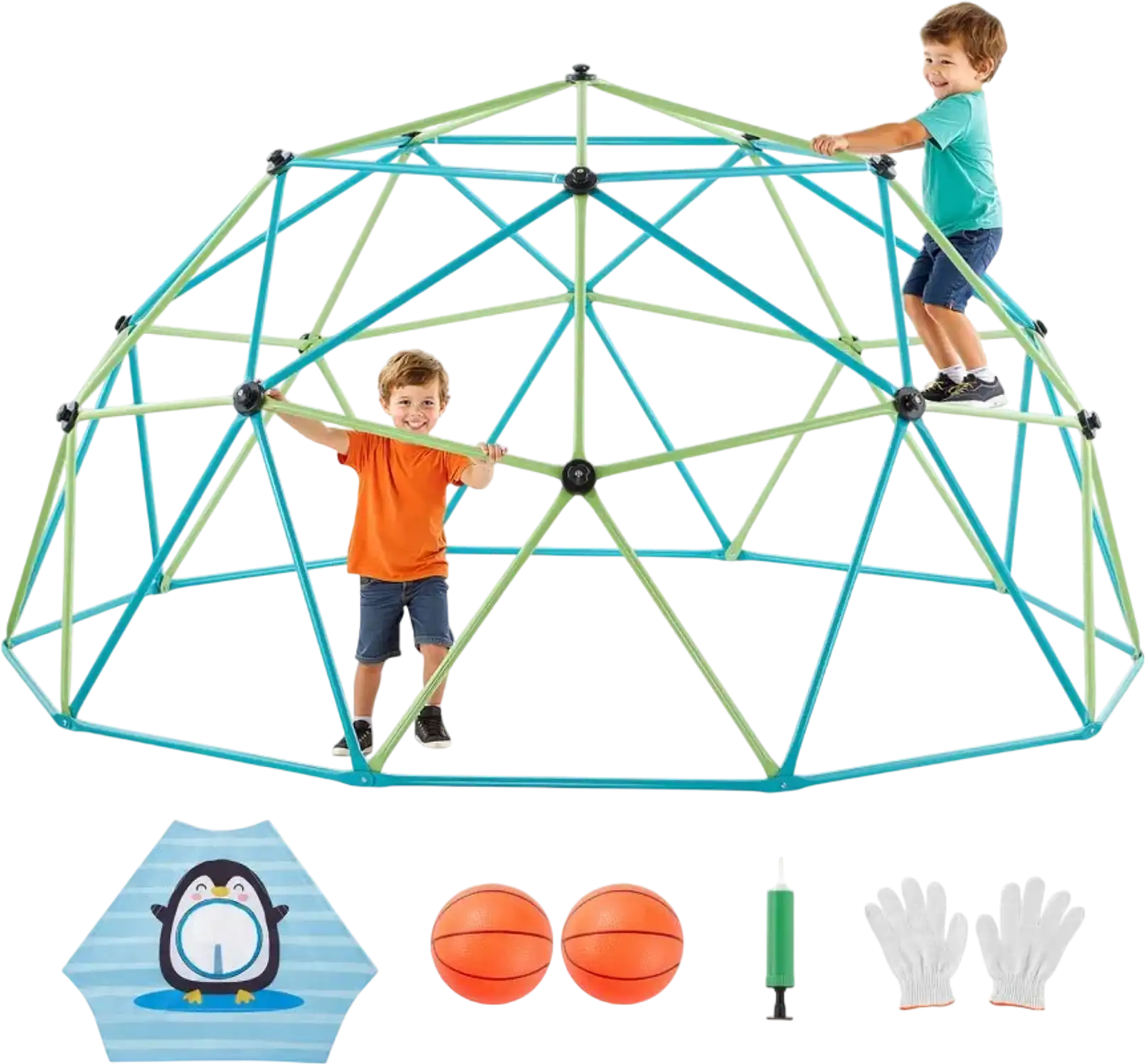 Vevor Climbing Dome 10' Geometric Jungle Gym with Octopus Net & 2 Basketballs New