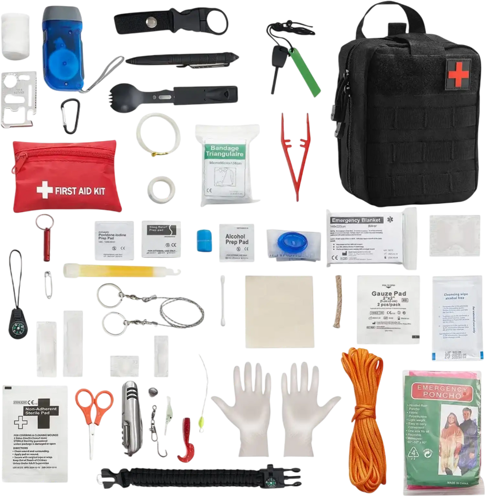VEVOR Survival First Aid Kit, 250 Pieces, 600D Nylon Trauma First Aid Bag, Survival Gear and Equipment, Emergency Kits, for Men Women Camping, Boat, Earthquake, Hiking, Hunting, and Outdoor Adventure