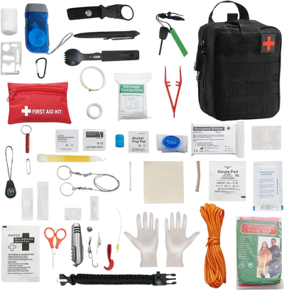 VEVOR Survival First Aid Kit, 250 Pieces, 600D Nylon Trauma First Aid Bag, Survival Gear and Equipment, Emergency Kits, for Men Women Camping, Boat, Earthquake, Hiking, Hunting, and Outdoor Adventure