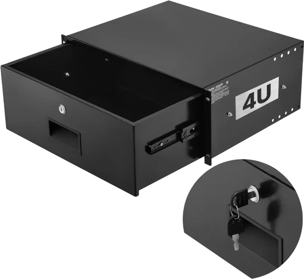 VEVOR 4U Rack Mount Drawer, 50 lbs Max Load-Bearing, Lockable Server Cabinet Case, Sliding Drawer with Lock and Cable Management Holes, for 19 in Network Equipment Server AV Rack or Cabinet Enclosure