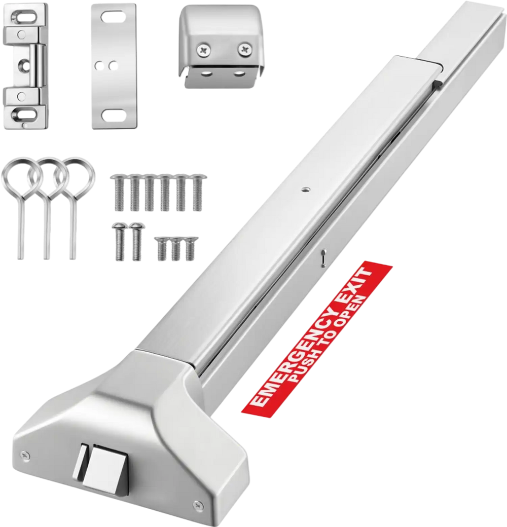VEVOR Push Bar Panic Exit Device, 31" Stainless Steel Commercial Panic Bar for Exit Doors, Emergency Exit Door Hardware with Dual Locking Bolt and Sticker, for 31"-46" Wood or Metal Door, Silver