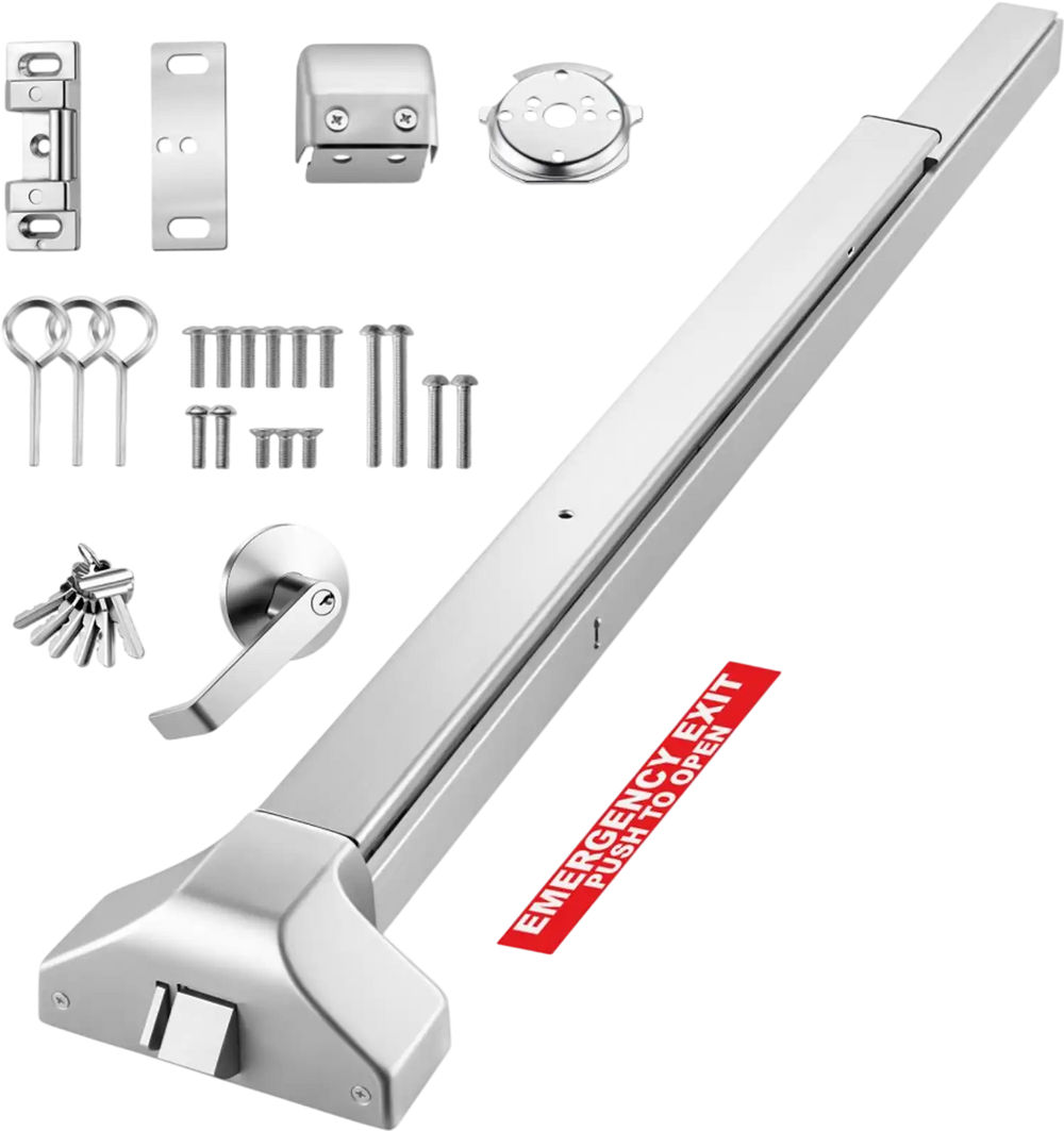VEVOR Push Bar Panic Exit Device, 41" Stainless Steel Commercial Panic Bar for Exit Doors, Emergency Exit Door Hardware with Exterior Lever Handle and 6 Keys, for 41"-61" Wood or Metal Door, Silver