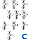 VEVOR 10 Pack Angle Stop Valve, Push-to-Connect Water Shut Off Valve 1/2" PTC x 3/8" OD Compression, 1/4 Turn Chrome Plated Brass Shutoff Valves for Copper, CPVC, PE-RT, PEX Pipe