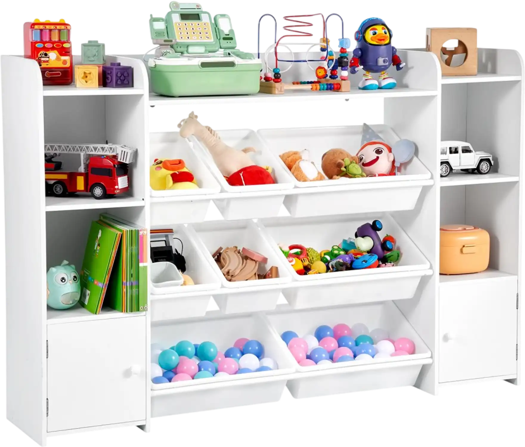 Vevor Toy Storage and Bookshelf 4-Tier Kids Organizer with 8 Plastic Bins White New
