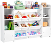 VEVOR Kids Toy Storage and Bookshelf, 4-Tier Large Toy Storage Organizer with 8 Flexible Plastic Bins, Kids Cubby Cabinet with Bookshelf for Study Room, Bedroom, Playroom, Classroom, Nursery, White