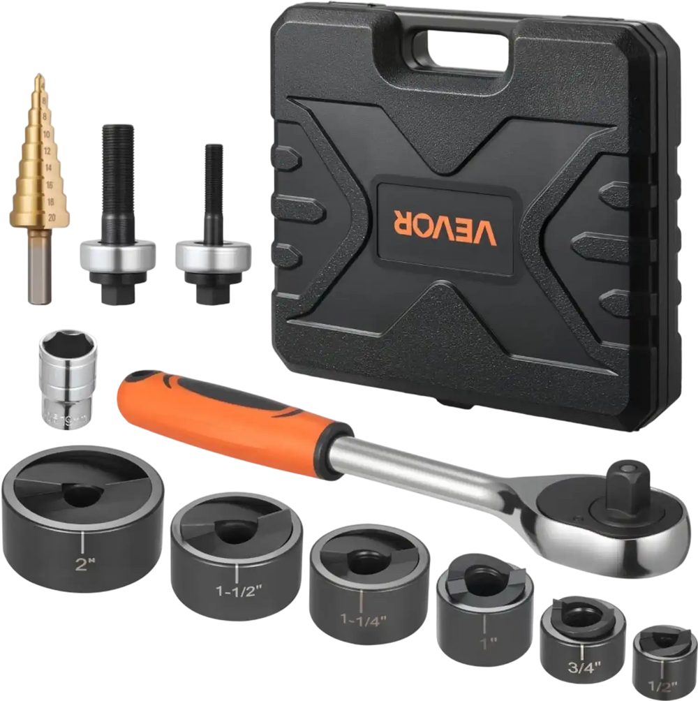 VEVOR Knockout Punch Set, 1/2 to 2 inch SLUG-Buster Ratchet Knockout Set, Ratchet Wrench Knockouts Punch Sets for Aluminum, Mild steel, Fiberglass, Plastics, 6 Die Sizes, 40Cr Steel Ko Tool Kit