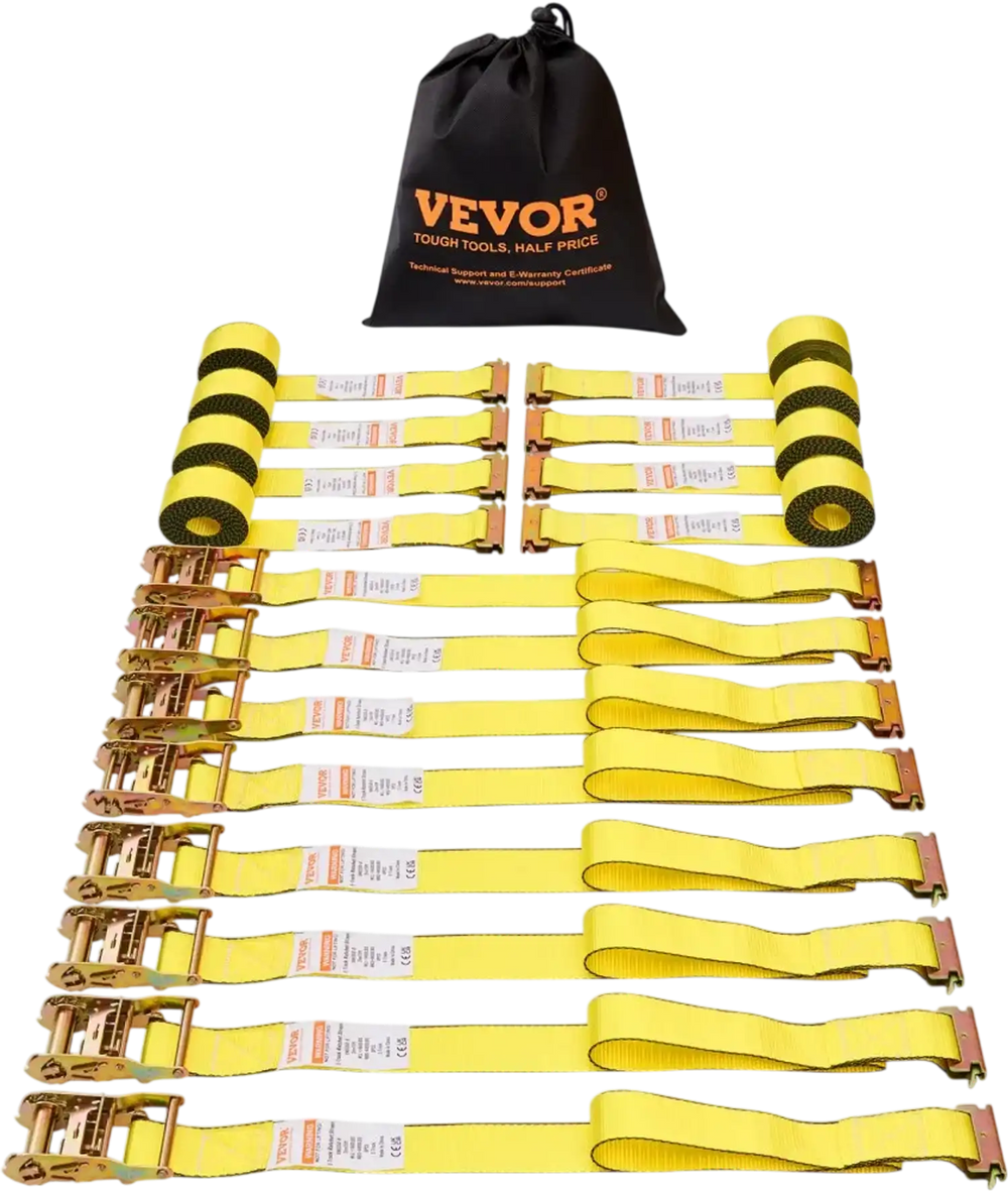 VEVOR Ratchet Tie Down Straps (8PK), 4400 lb Break Strength, E-Track Endless Ratchet with 8 Premium 2" x 15' Rachet Tie Downs Heavy Duty, for Moving Securing Cargo, Appliances, Lawn Equipment