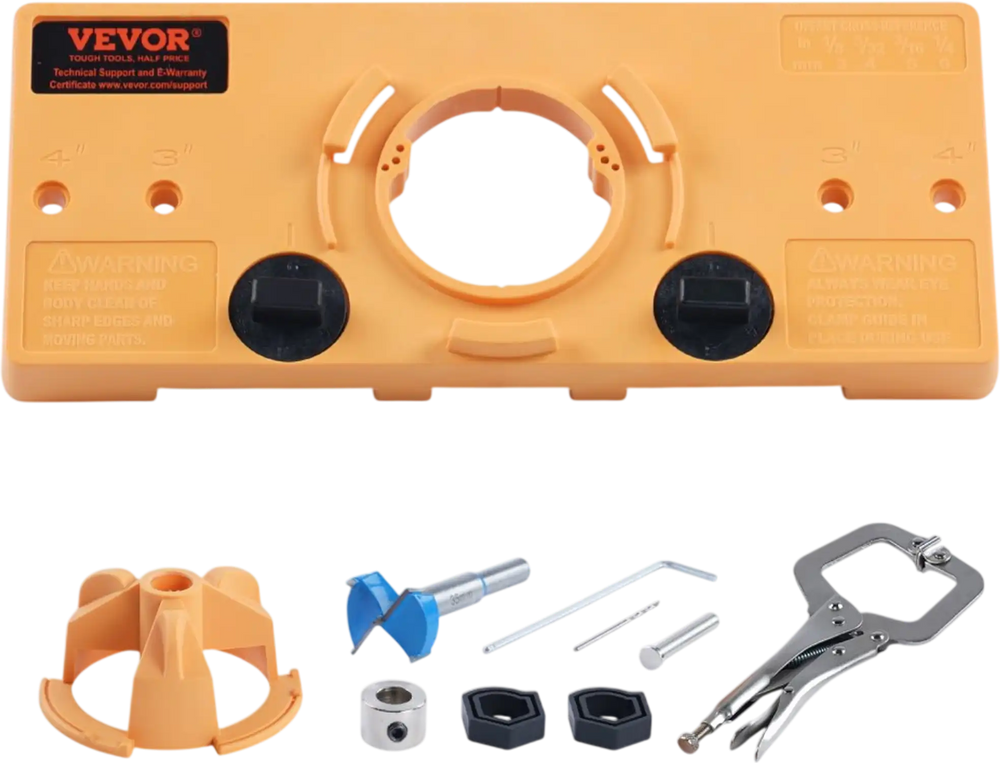 VEVOR Concealed Hinge Jig, Cabinet Hinge Jig with C-Type Clamp and Accessories, PA66 Nylon and Steel Material, Accurate Hinge Drill Jig Woodworking Tool for Doors Cabinets Hinges Mounting