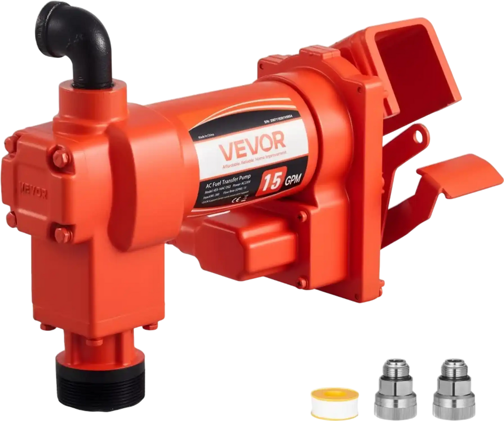 VEVOR Fuel Transfer Pump 110V, 15 GPM 57 L/min, AC Electric Oil Transfer Pump, 8 ft/2.4 m Max Suction Lift, 37 ft/11.28 m Max Lift, Overheat Protection, for Gasoline Diesel Kerosene Biodiesel Ethanol