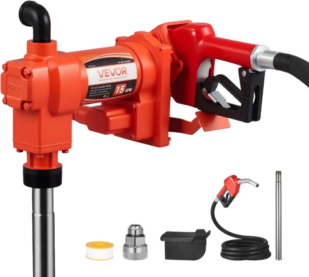 VEVOR Fuel Transfer Pump 110V, 15 GPM 57 L/min, AC Electric Oil Transfer Pump, with Auto Shut-Off Fuel Nozzle & Discharge Hose, High Flow Kit for Gasoline, Diesel, Kerosene, Biodiesel, Ethanol Blends