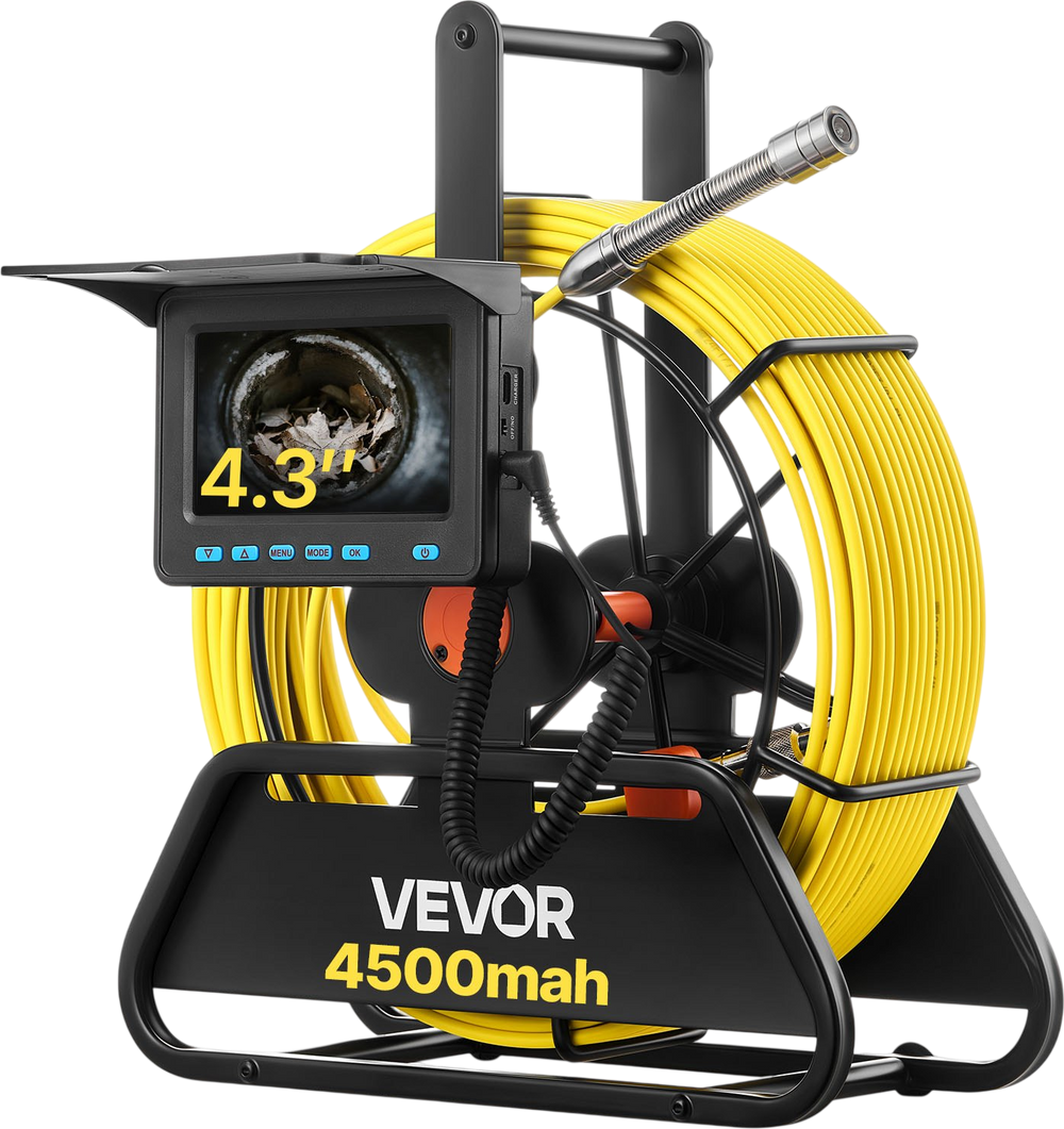 VEVOR Sewer Camera, 98 ft/30m, 4.3" Drain Inspection Camera, IP68 Waterproof Snake Plumbing Camera with Lights - 6 Adjustable LEDs, 4500mAh Battery & 16GB Card for Sewer Line Duct Pipes