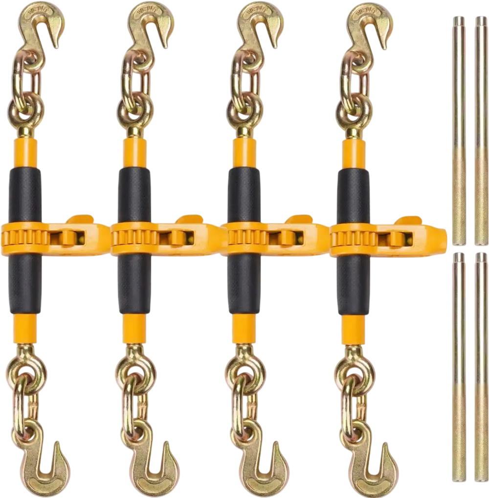 VEVOR Ratchet Chain Binder, 5/16"-3/8" Heavy Duty Load Binders, with G80 Hooks 7,100 lbs Secure Load Limit, Labor-saving Anti-skid Handle, Tie Down Hauling Chain Binders for Flatbed Truck Trailer, 4 P