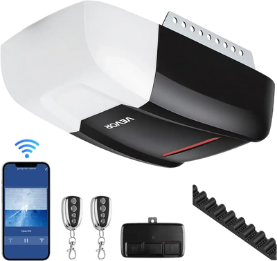 VEVOR Garage Door Opener 1/2 HP Ultra-Quiet Belt Drive WiFi Smart Opener, for Residential Garage, Includes Durable Rail, 3 Remotes, Smartphone App Control, Obstacle Sensor & LED Light, Black & White