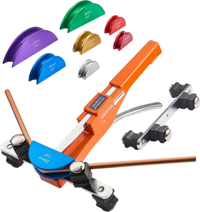 VEVOR Tubing Bender Kit, 1/4 to 7/8 Inch, Compact Ratcheting Tube Pipe Bender, Ratchet Hand Bending Tool, with 7 Color Aluminium Alloy Dies, HVAC Tools, for Copper HVAC Air Conditioning Refrigeration