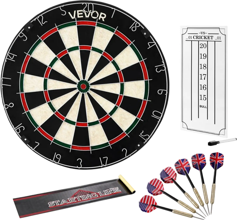 VEVOR Dartboard with 6 Darts & Scoring Kit, Self-Healing Sisal Fibers Dartboard with Staple-Free Bullseye & Rotating Number Ring, 17.7" Professional Steel Tip Dart Board Set for Home Party Game Rooms