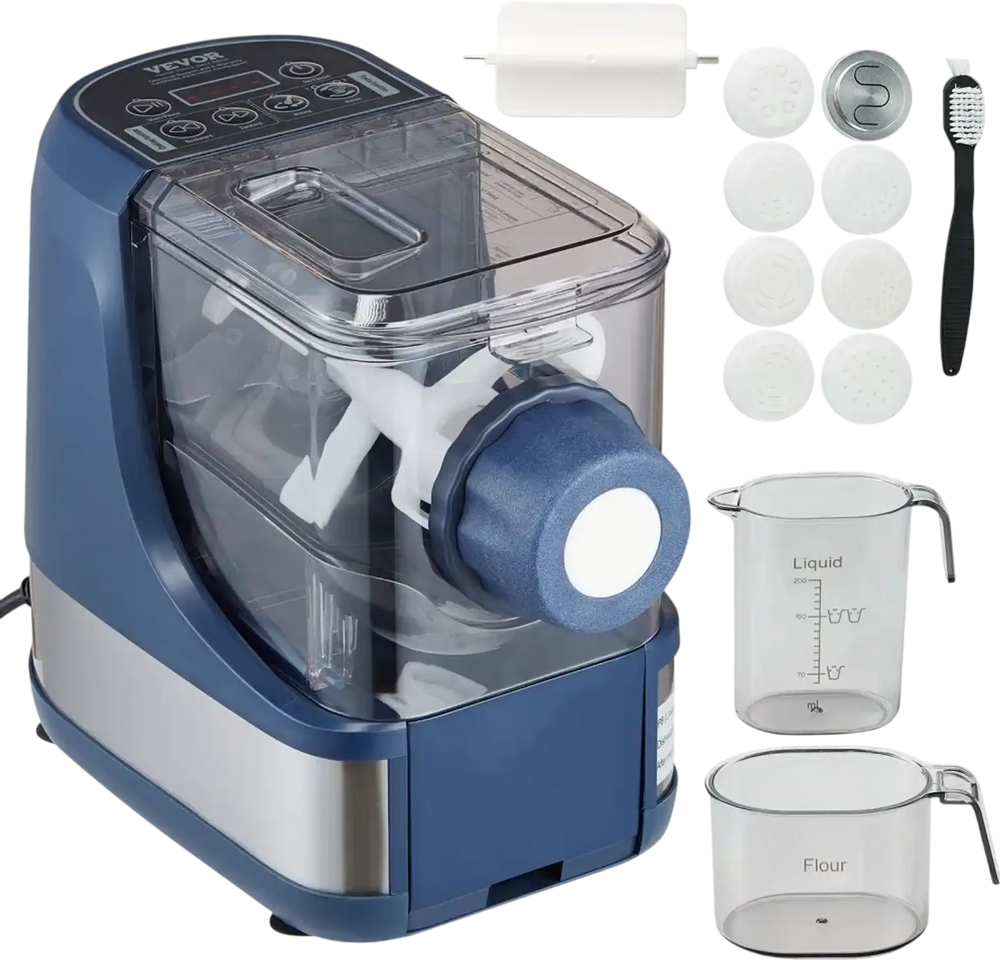 VEVOR Electric Pasta Maker, 150W Automatic Noodle Maker Machine with 8 Pasta Shapes, 4 Intelligent Modes, 500g Flour Capacity Pasta Maker Machine with Measuring Cups, Cleaning Brush for Home Kitchen
