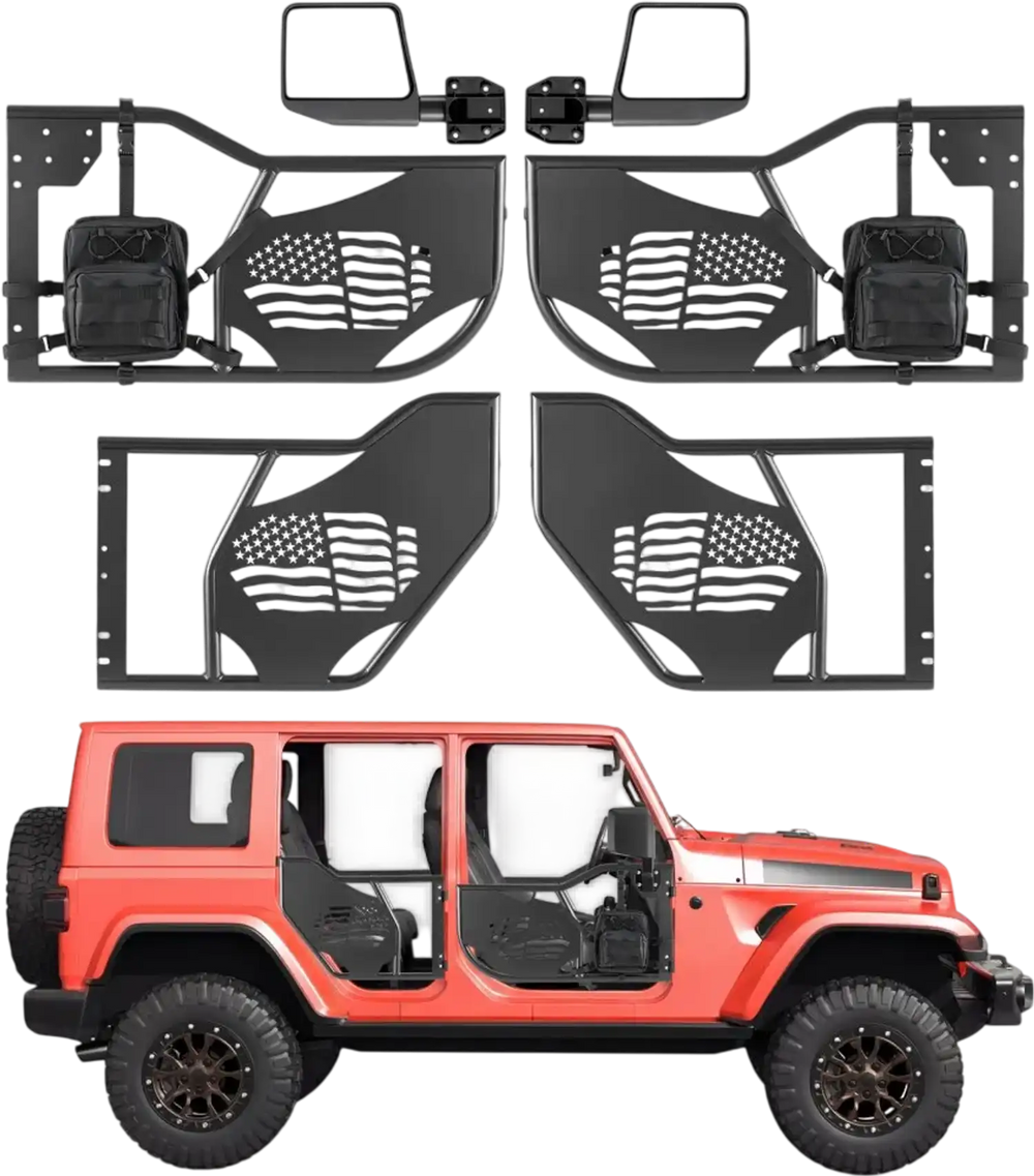 VEVOR Jeep Tube Doors, 4-Door, Fit for 2018-2026 Jeep Wrangler JL & 2020-2026 Gladiator JT, Flag Pattern Off Road Front & Rear Tubular Half Doors with DOT Certified Side View Mirrors and Storage Bag