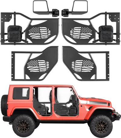 Vevor Tube Doors Flag Pattern Off-Road Front & Rear Tubular Half Doors for 2018-2026 Jeep Wrangler JL & 2020-2026 Gladiator JT New