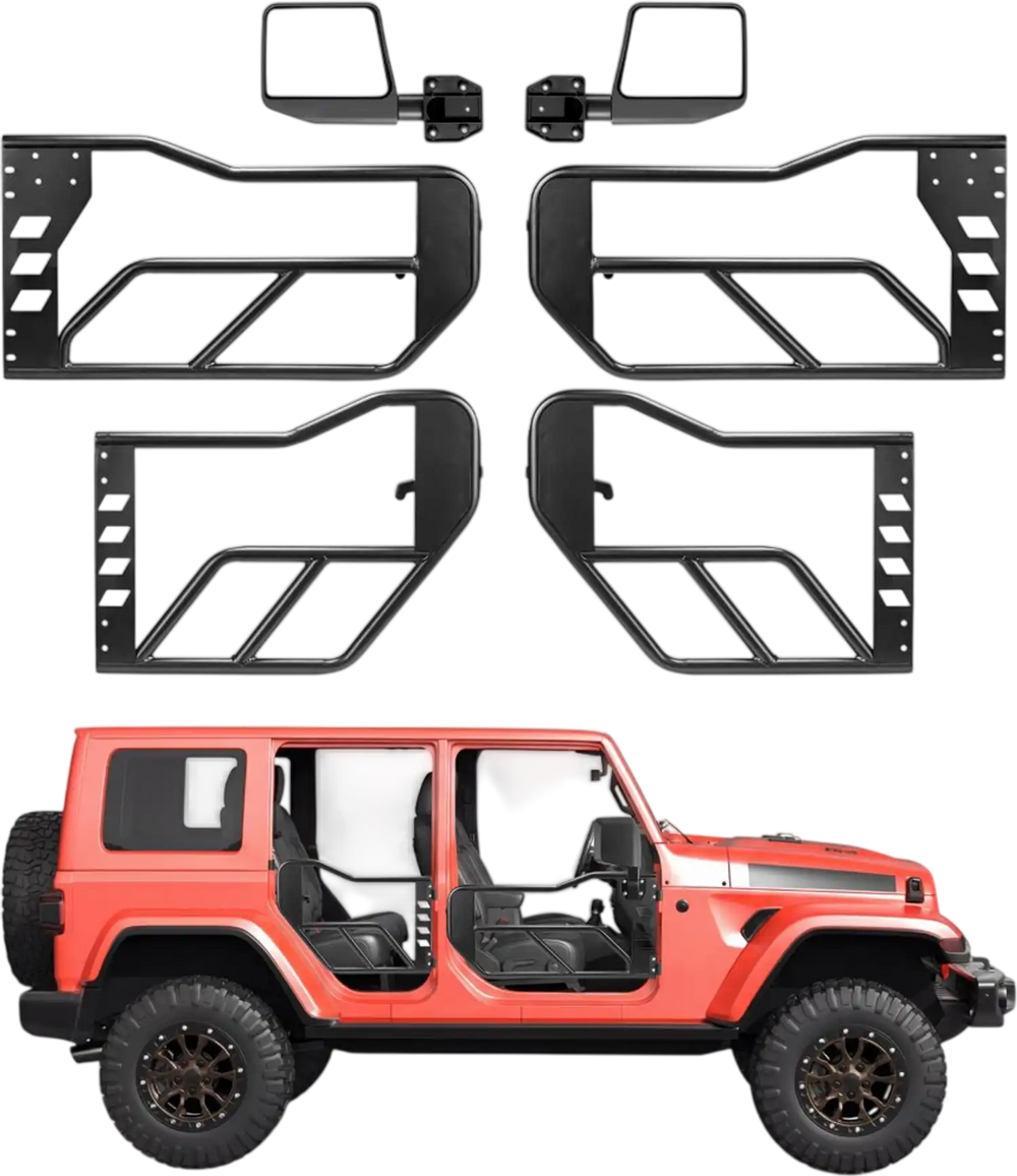 VEVOR Jeep Tube Doors, 4-Door, Compatible with 2018-2026 Jeep Wrangler JL & 2020-2026 Gladiator JT, Steel Off Road Front & Rear Tubular Half Doors with DOT Certified Side View Mirrors and Rubber Pads