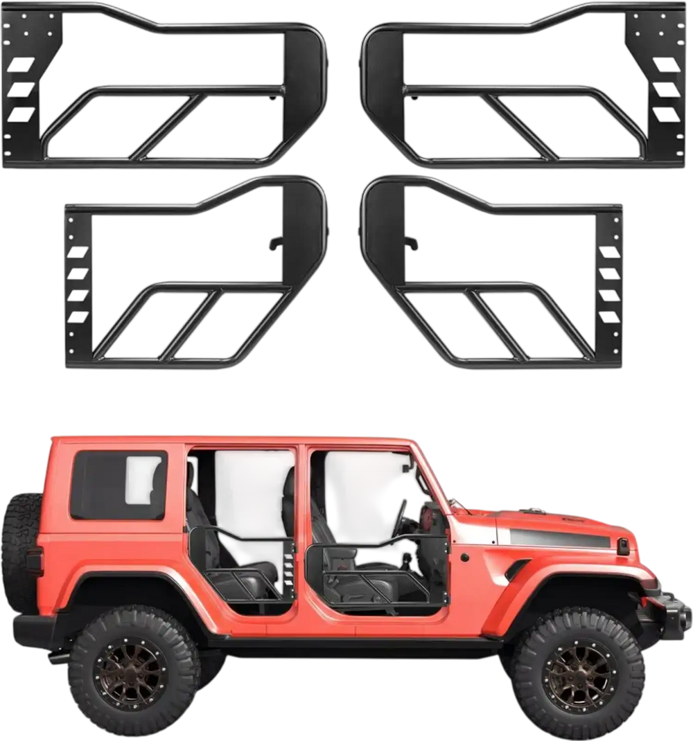 VEVOR Jeep Tube Doors, 4-Door, Compatible with 2007-2018 Jeep Wrangler JK Unlimited, Alloy Steel Off Road Front & Rear Tubular Half Doors with Storage Bag, Rubber Pads, Heavy-Duty Hinges and OE Latch