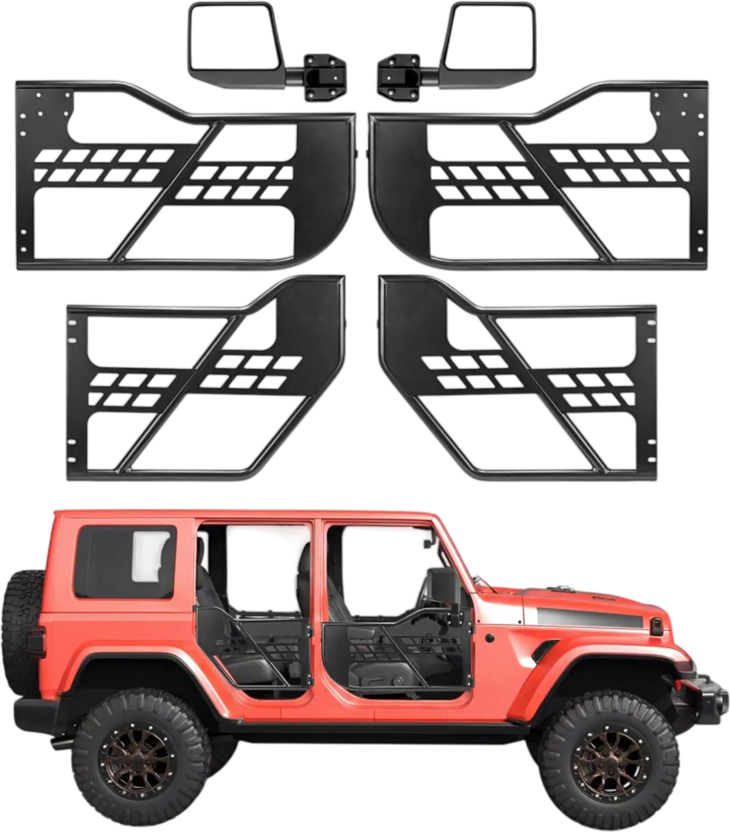 Vevor Jeep Tube Doors 4-Door Off-Road Front & Rear Tubular Half Doors with Side View Mirrors New