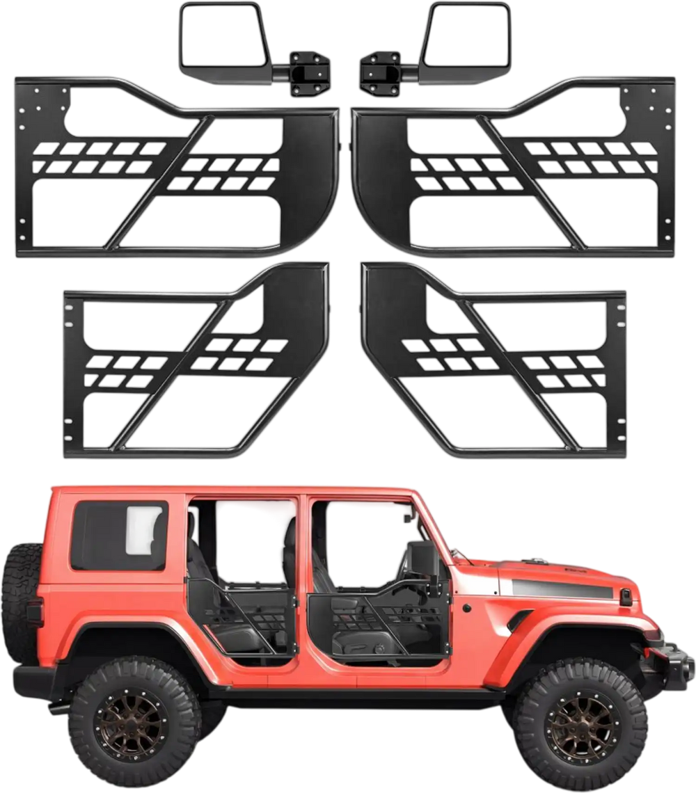 VEVOR Jeep Tube Doors, 4-Door, Compatible with 2018-2026 Wrangler JL JLU & 2020-2026 Gladiator JT, Steel Off Road Front & Rear Tubular Half Doors with DOT Certified Side View Mirrors and Rubber Pads