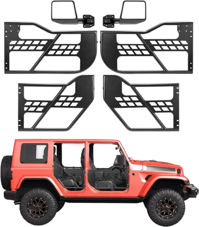 VEVOR Jeep Tube Doors, 4-Door, Compatible with 2018-2026 Wrangler JL JLU & 2020-2026 Gladiator JT, Steel Off Road Front & Rear Tubular Half Doors with DOT Certified Side View Mirrors and Rubber Pads